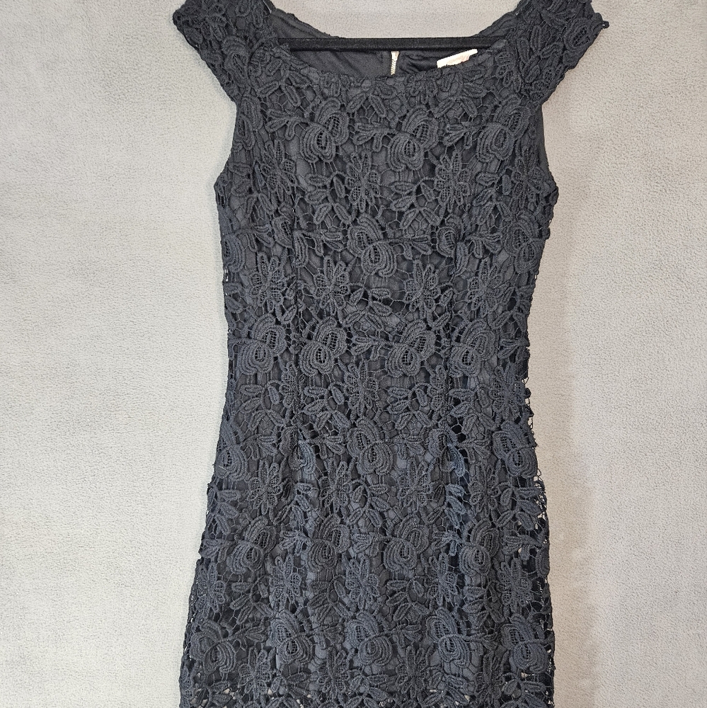 Rosette Womens Large Coquette Goth Mini Dress Black Floral Crochet Sleeveless